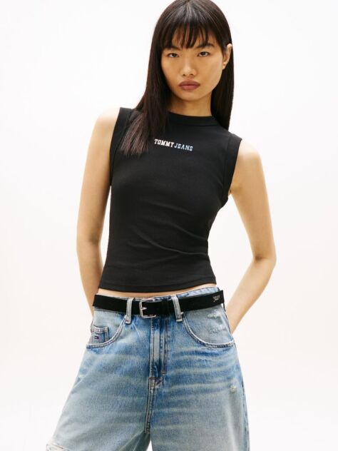 Black Essential Logo Slim Ribbed Tank Top  Women