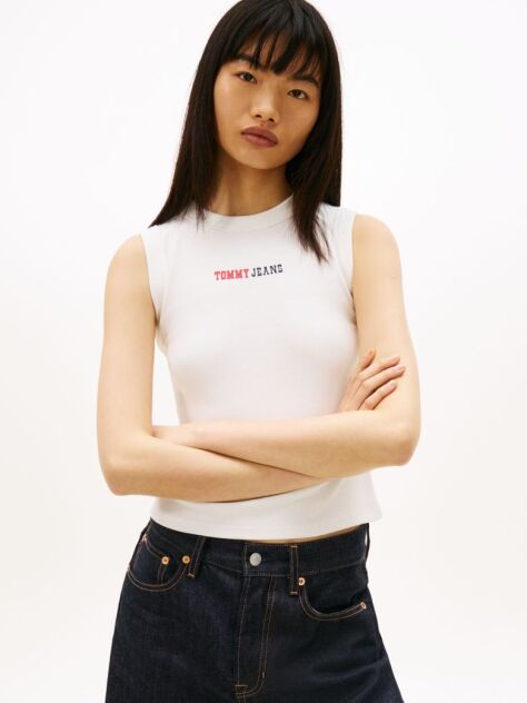 White Essential Logo Slim Ribbed Tank Top  Women