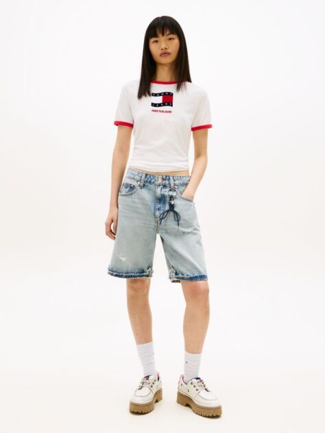 Denim Mia Distressed Relaxed Denim Bermuda Shorts  Women
