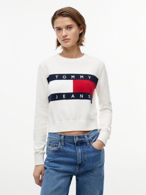 White Tommy Flag Crew Neck Jumper  Women