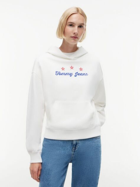 Άσπρο Hoody Σε Γραμμή Boxy Και Λογότυπο Στην Πλάτη  Γυναίκες
