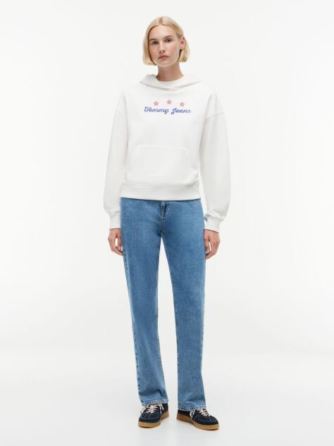 Άσπρο Hoody Σε Γραμμή Boxy Και Λογότυπο Στην Πλάτη  Γυναίκες