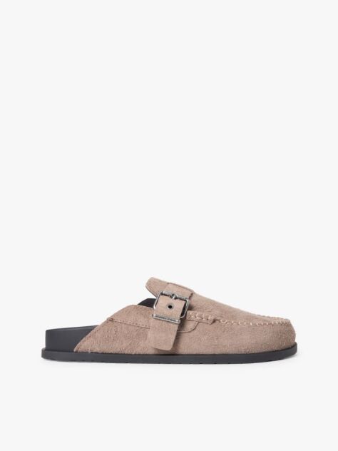 Brown Textured Washed Suede Loafer Mules  Men