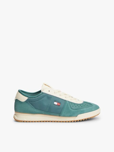 Multi Retro Leather Mixed Texture Serrated Trainers  Men