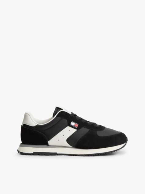 Black Suede Mixed Texture Trainers  Men