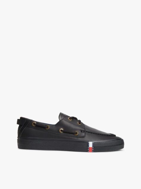 Black Archive Flag Stripe Leather Boat Shoes  Men