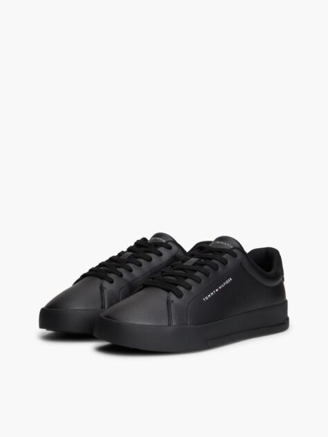 Black Pebble Grain Court Trainers  Men