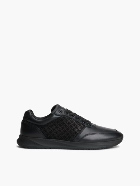 Μαύρο TH Monogram Δερμάτινα Runner Sneakers  Άνδρες