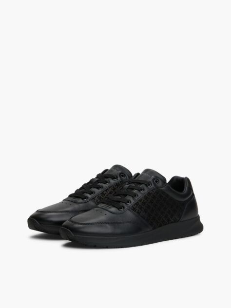 Μαύρο TH Monogram Δερμάτινα Runner Sneakers  Άνδρες