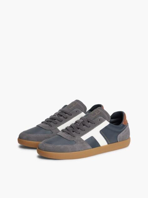 Blue Leather Mixed Texture Sneakers  Men