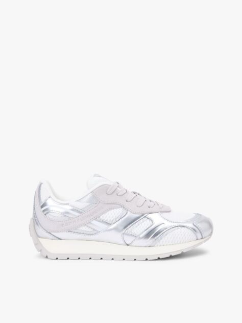 Silver Mixed Texture Metallic Trainers With Leather  Women