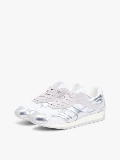 Silver Mixed Texture Metallic Trainers With Leather  Women