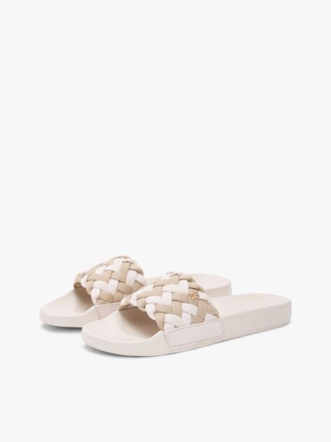 Beige Braided Pool Slides  Women