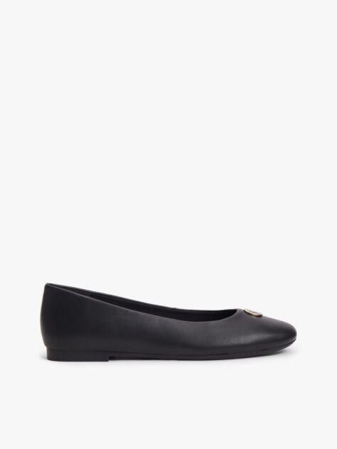 Black TH Monogram Plaque Leather Ballerinas  Women