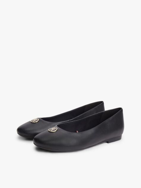 Black TH Monogram Plaque Leather Ballerinas  Women