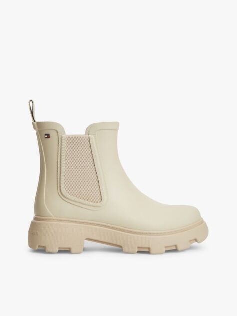 Beige Rubberised Flag Cleat Rain Boots  Women