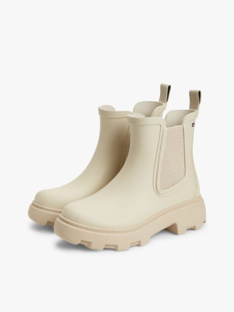 Beige Rubberised Flag Cleat Rain Boots  Women