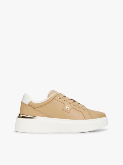 Μπεζ Δερμάτινα Sneakers Με Μονόγραμμα TH  Γυναίκες