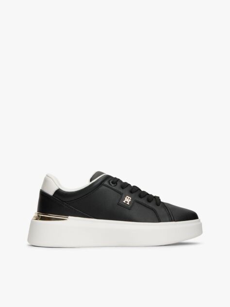Black Metallic TH Monogram Leather Platform Trainers  Women