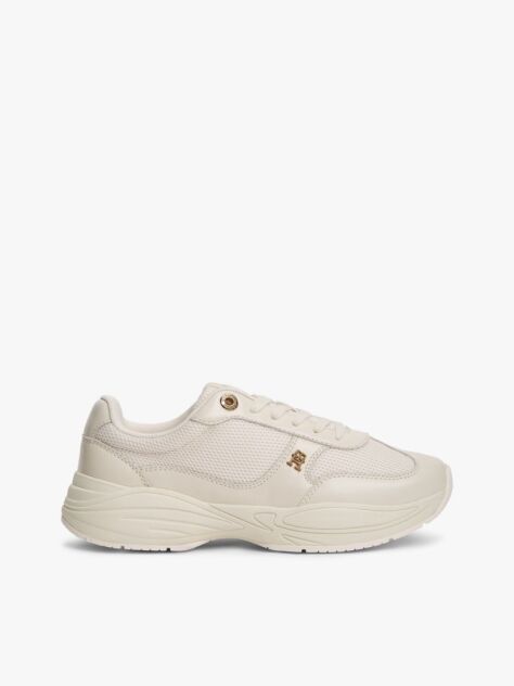 Beige TH Monogram Mixed Texture Leather Trainers  Women