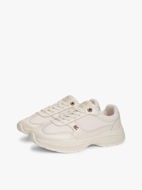 Beige TH Monogram Mixed Texture Leather Trainers  Women