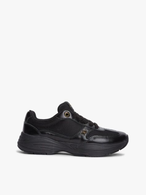 Μαύρο Δερμάτινα Sneakers Mε Μονόγραμμα TH Και Μίξη Υφών  Γυναίκες