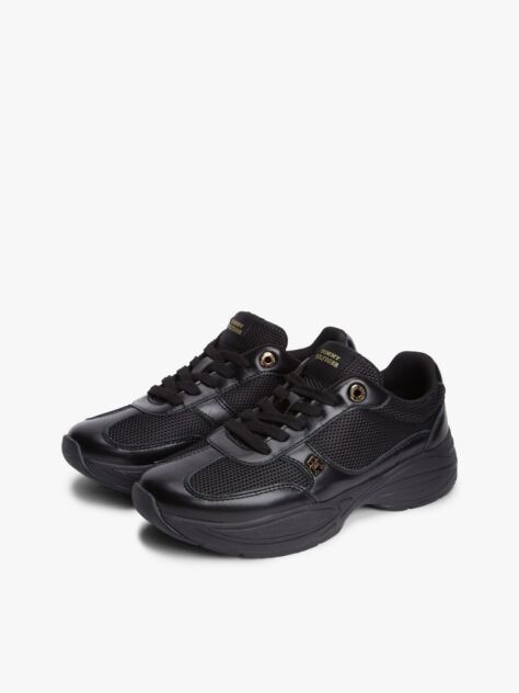 Μαύρο Δερμάτινα Sneakers Mε Μονόγραμμα TH Και Μίξη Υφών  Γυναίκες