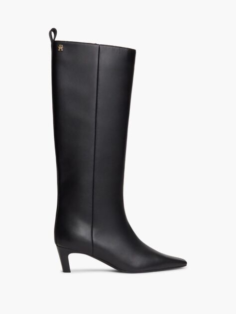 Black Kitten Heel Leather Knee-High Boots  Women
