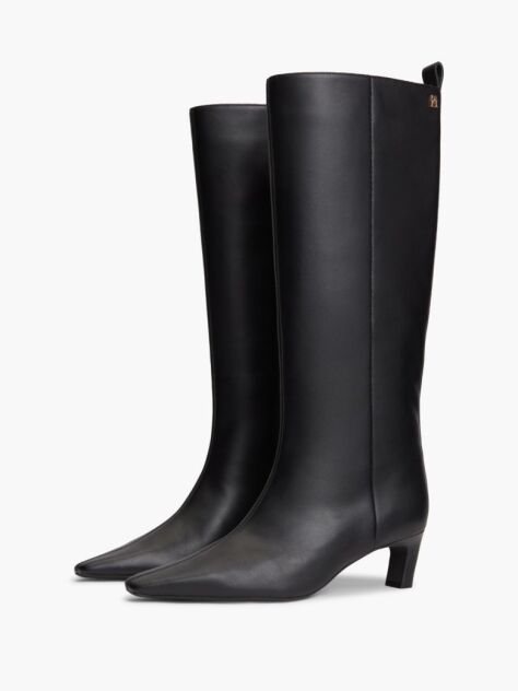 Black Kitten Heel Leather Knee-High Boots  Women