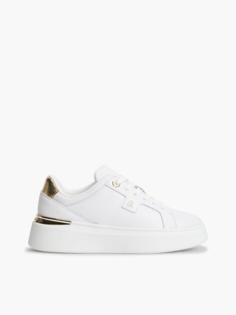 Άσπρο TH Monogram Δερμάτινα Sneakers Με Πλατφόρμα  Γυναίκες