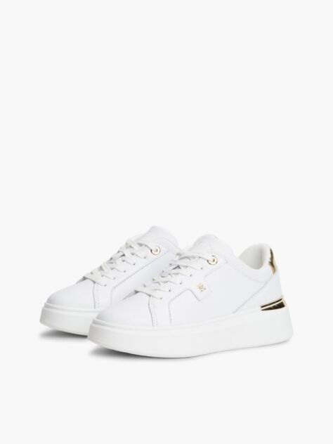 Άσπρο TH Monogram Δερμάτινα Sneakers Με Πλατφόρμα  Γυναίκες