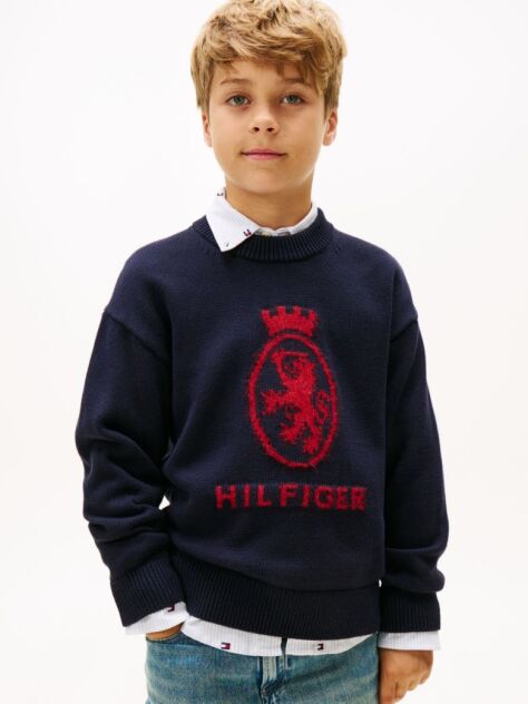 Blue TH Crest Intarsia Crew Neck Jumper  Boys