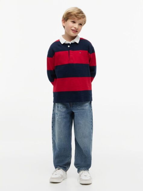 Multi Regular Fit Stripe Long Sleeve Polo Shirt  Boys