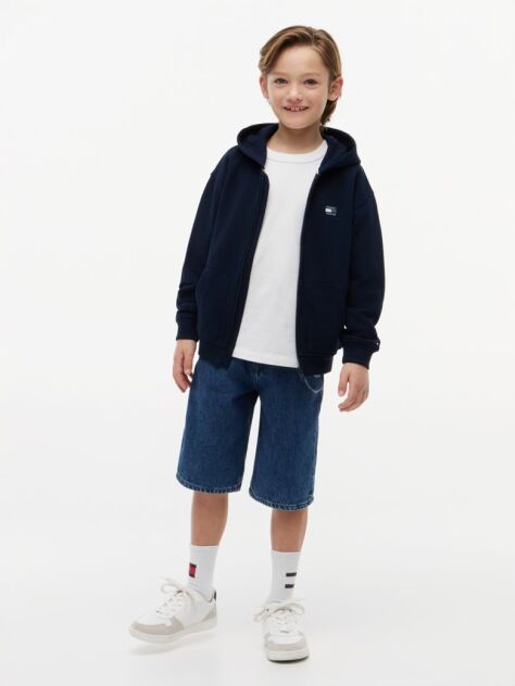 Μπλε Βαμβακερό Hoody Με Φερμουάρ Και Tonal Λογότυπο  Αγόρια