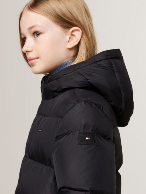 Black Essential Longline Down Jacket  Girls
