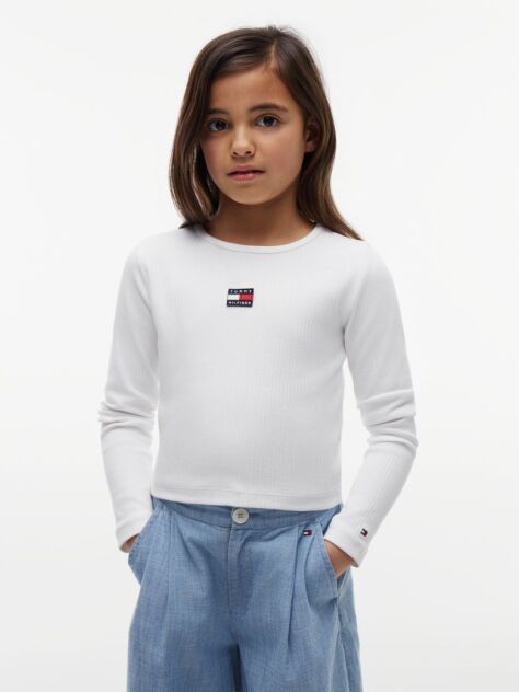 Άσπρο Μακρυμάνικο T-Shirt Σε Slim Γραμμή  Κορίτσια