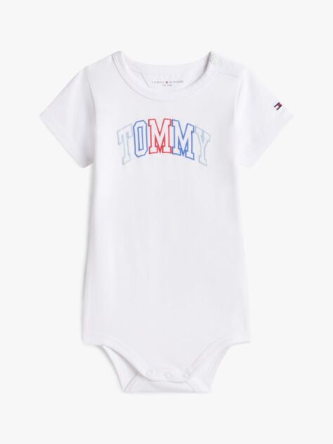White Logo Snap Button Short Sleeve Bodysuit  Newborn