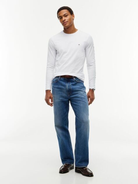 White Organic Jersey Logo Long Sleeve T-Shirt  Men