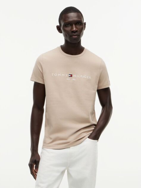 Beige Organic Cotton Chest Logo T-Shirt  Men