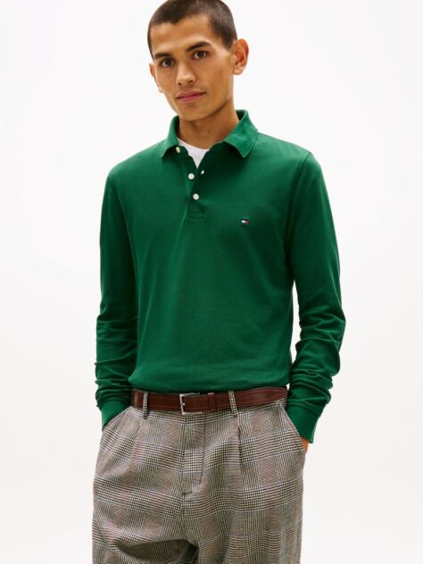 Green 1985 TH Flex Slim Fit Long Sleeve Polo  Men