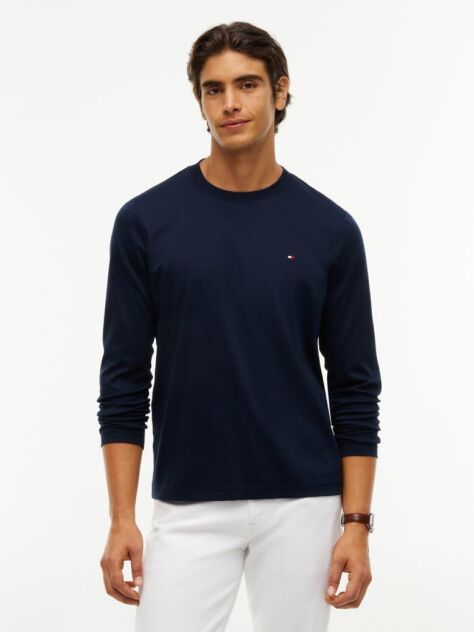 Blue Slim Interlock Long Sleeve T-Shirt  Men
