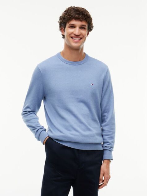 Blue Cotton Cashmere Crew Neck Jumper.  Men
