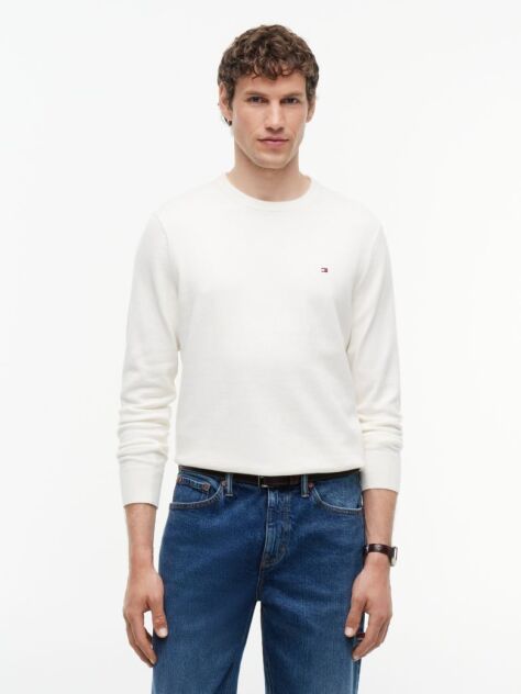 Beige Cotton Cashmere Crew Neck Jumper.  Men