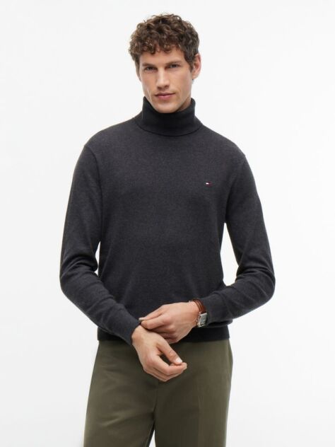 Grey Cotton Cashmere Roll Neck Jumper  Men