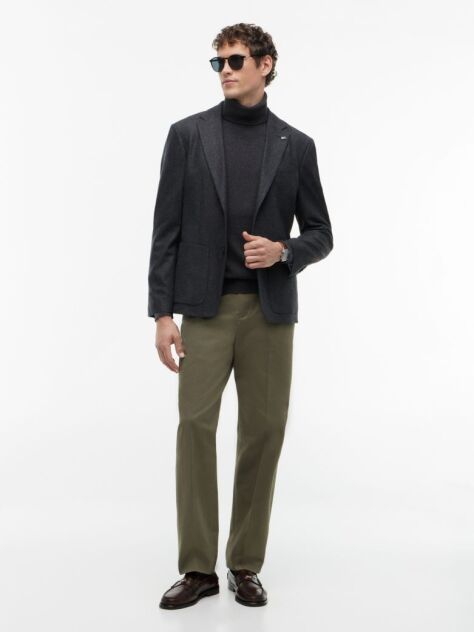 Grey Cotton Cashmere Roll Neck Jumper  Men
