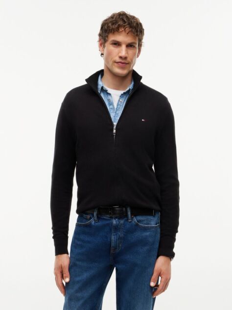 Black Cotton Cashmere Zip-Thru Cardigan  Men
