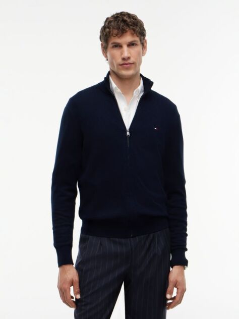 Blue Cotton Cashmere Zip-Thru Cardigan  Men