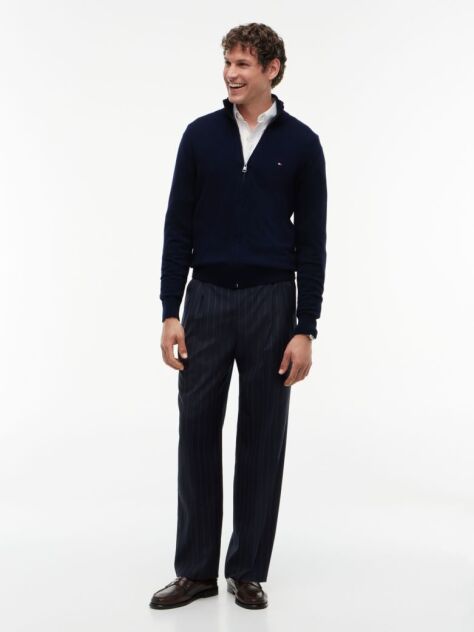 Blue Cotton Cashmere Zip-Thru Cardigan  Men