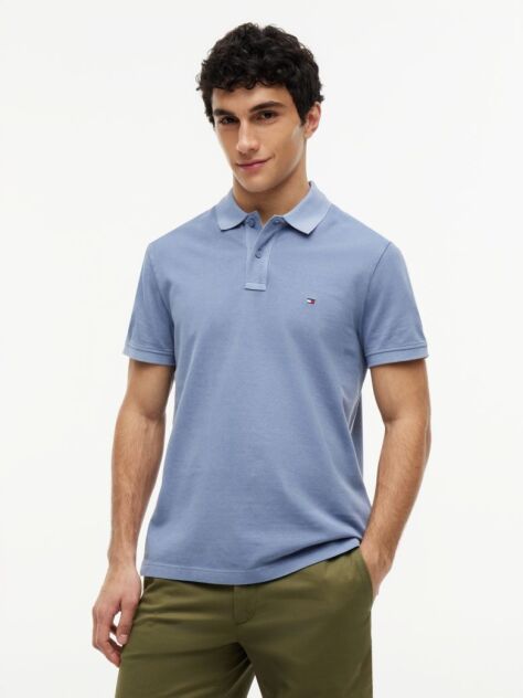 Blue Garment Dyed Flag Embroidery Regular Polo  Men