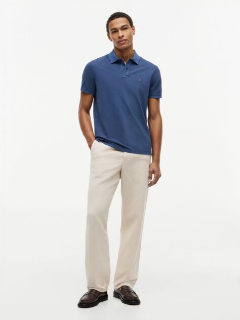 Blue Garment Dyed Flag Embroidery Regular Polo  Men